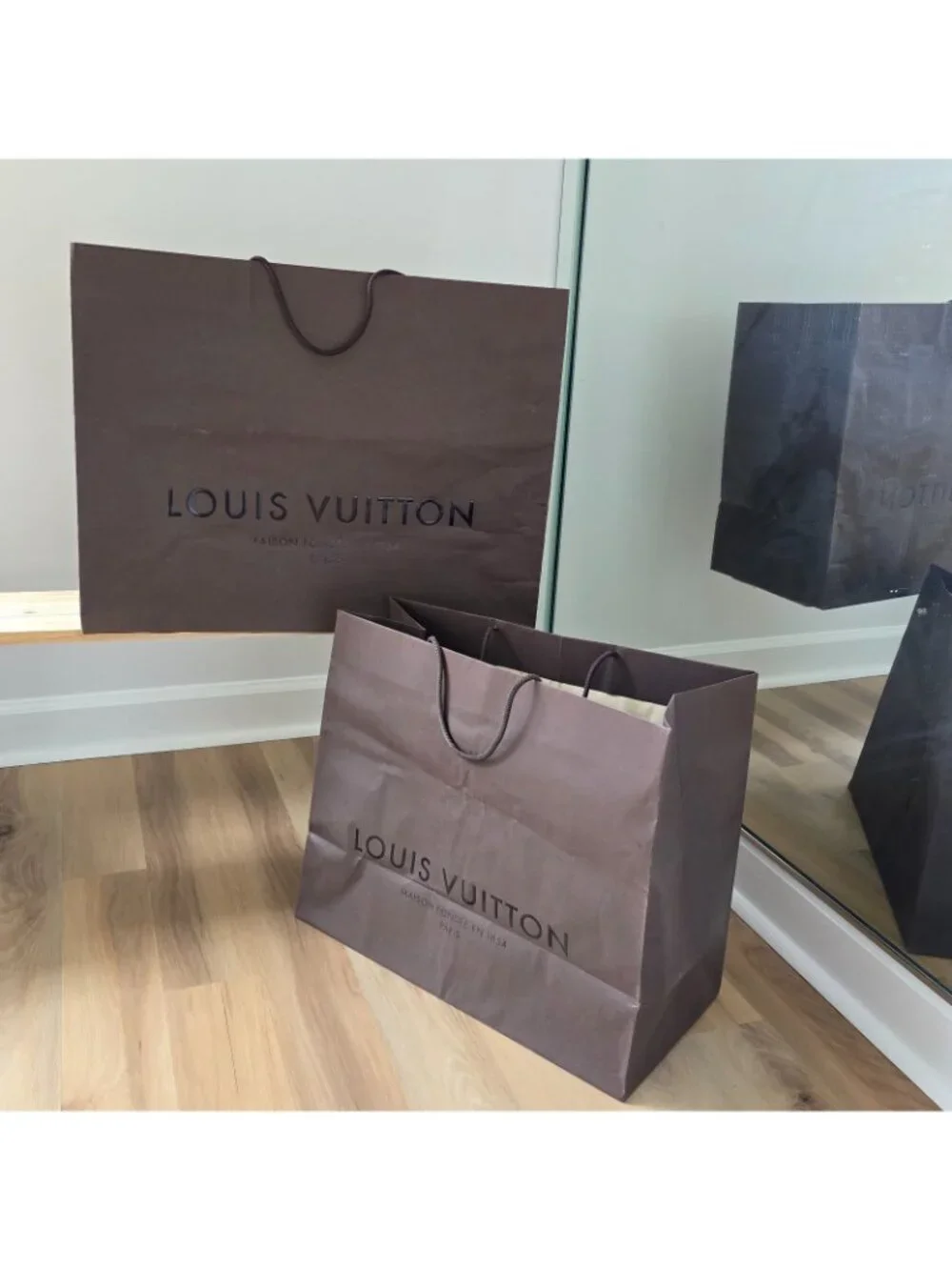 2 Vintage Authentic Louis Vuitton Paper Bags Shopping Totes Brown 2008